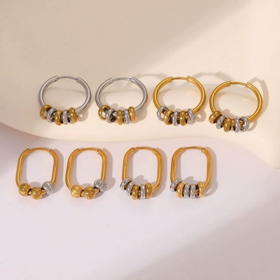 Picture of Wholesale Stylish Dainty Hoop Earrings, Two Tone Multicolor 304 Stainless Steel, Women's Vacuum Plating Gift Jewelry Supply