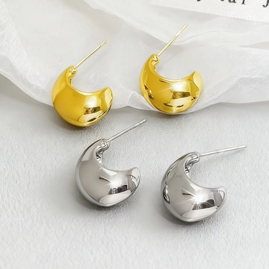 Bild von 1 Pair Eco-friendly Stylish Exquisite Multicolor 304 Stainless Steel Half Round Ear Post Stud Earrings For Women Gift