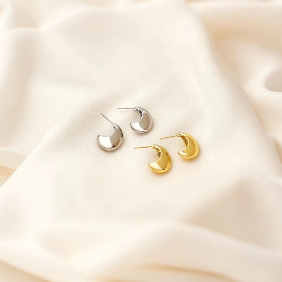 Bild von 1 Pair Eco-friendly Stylish Exquisite Multicolor 304 Stainless Steel Half Round Ear Post Stud Earrings For Women Gift