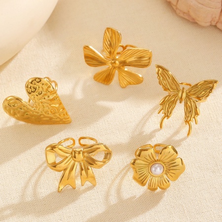 1 Piece Vacuum Plating Dainty Stylish 18K Gold Plated 304 Stainless Steel Open Adjustable Rings For Women Gift 17mm(US Size 6.5)