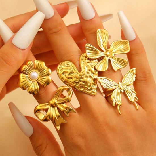 Immagine di 1 Piece Vacuum Plating Dainty Stylish 18K Gold Plated 304 Stainless Steel Open Adjustable Rings For Women Gift 17mm(US Size 6.5)