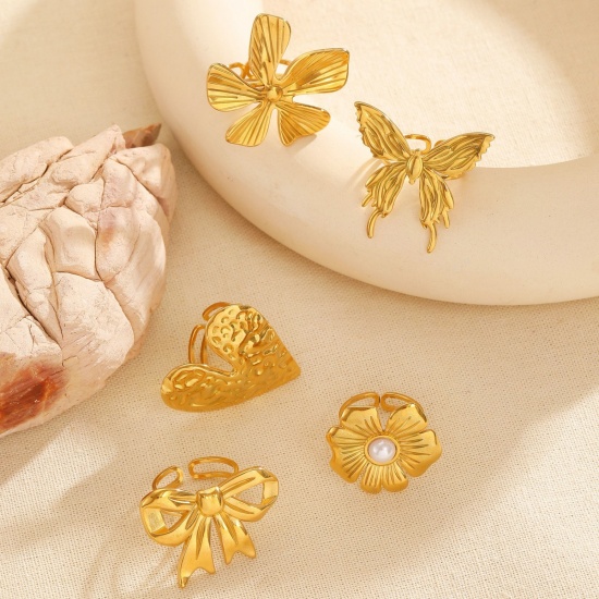 Immagine di 1 Piece Vacuum Plating Dainty Stylish 18K Gold Plated 304 Stainless Steel Open Adjustable Rings For Women Gift 17mm(US Size 6.5)