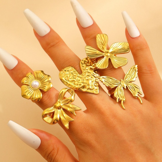 Immagine di 1 Piece Vacuum Plating Dainty Stylish 18K Gold Plated 304 Stainless Steel Open Adjustable Rings For Women Gift 17mm(US Size 6.5)