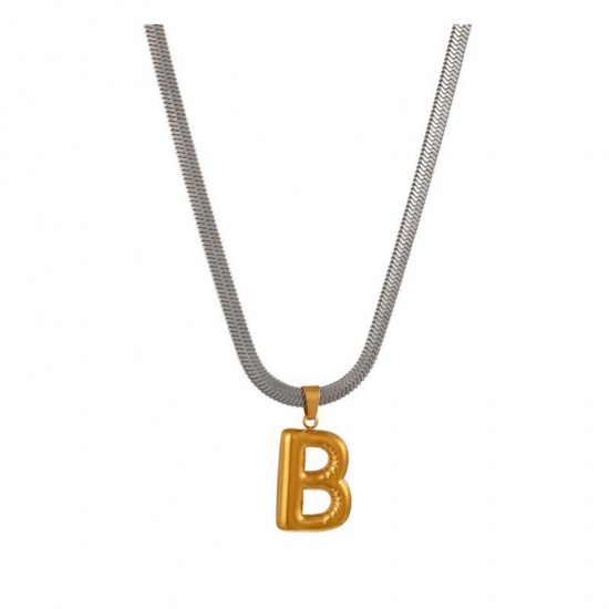 Immagine di 18K Gold Plated Flat Snake Chain Pendant Charm Necklace, 304 Stainless Steel 40cm(15.7") + 7cm(2.8"), For Women, Message " A-Z " Capital Alphabet Initial Letter Name Dainty Gift, Eco-friendly, 1 Piece