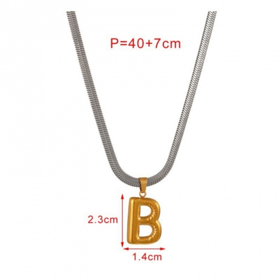 Immagine di 18K Gold Plated Flat Snake Chain Pendant Charm Necklace, 304 Stainless Steel 40cm(15.7") + 7cm(2.8"), For Women, Message " A-Z " Capital Alphabet Initial Letter Name Dainty Gift, Eco-friendly, 1 Piece