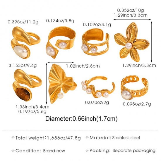 Picture of 1 Piece Eco-friendly PVD Vacuum Plating Waterproof Anti-Tarnish Hypoallergenic Dainty Stylish 18K Real Gold Plated 304 Stainless Steel Rings For Women Gift