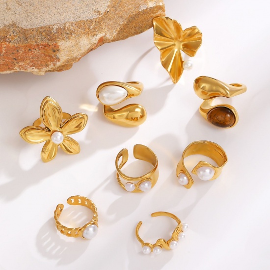 Picture of 1 Piece Eco-friendly PVD Vacuum Plating Waterproof Anti-Tarnish Hypoallergenic Dainty Stylish 18K Real Gold Plated 304 Stainless Steel Rings For Women Gift