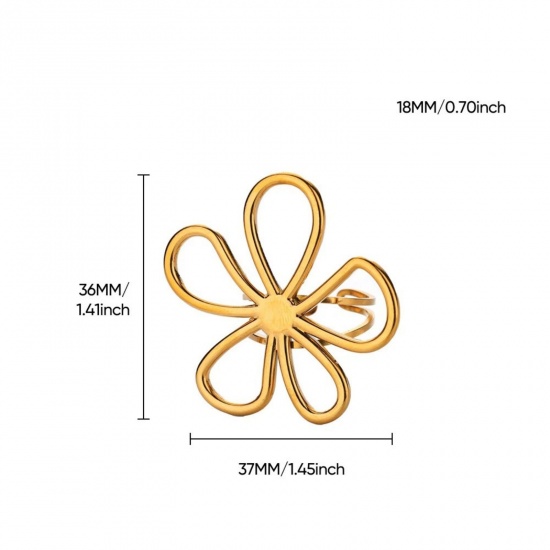 Picture of 1 Piece Eco-friendly PVD Vacuum Plating Dainty Stylish 18K Gold Plated 304 Stainless Steel Open Rings For Women Gift