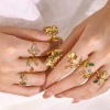 Bild von 1 Piece Eco-friendly PVD Vacuum Plating Dainty Stylish 18K Gold Plated Multicolor 304 Stainless Steel & Cubic Zirconia Open Rings For Women Gift