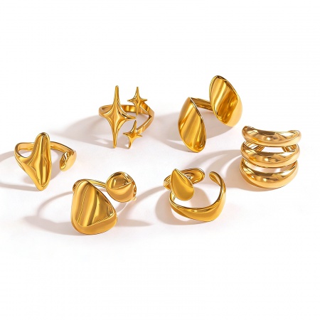 Picture of Wholesale Women's Gift Open Rings, 18K Gold Plated 304 Stainless Steel, Eco-friendly PVD Vacuum Plating Stylish Dainty Jewelry Supply