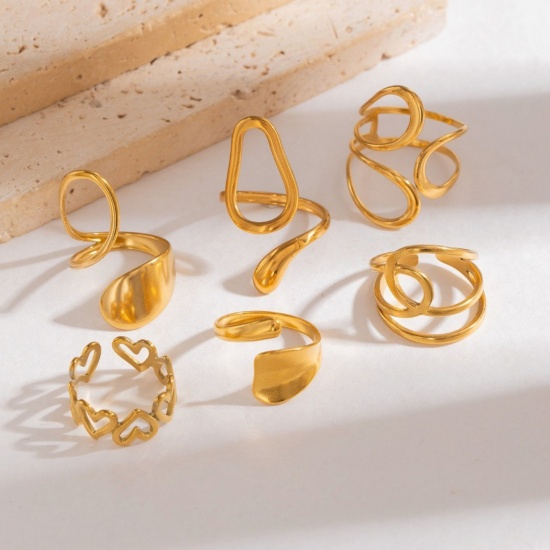 Picture of 1 Piece Eco-friendly PVD Vacuum Plating Dainty Stylish 18K Gold Plated 304 Stainless Steel Open Rings For Women Gift
