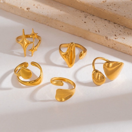 Picture of 1 Piece Eco-friendly PVD Vacuum Plating Dainty Stylish 18K Gold Plated 304 Stainless Steel Open Rings For Women Gift