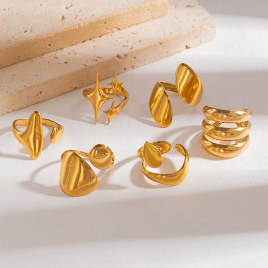 Image de Bagues En Gros Plaqué Or 18K en 304 Acier Inoxydable, aux Femmes Cadeau Ouvert Revêtement sous Vide PVD Respectueux de l'Environnement Élégant Élégant Fournitures de Bijoux 1 Pièce