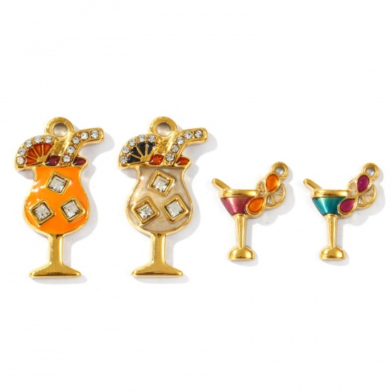 Picture of Eco-friendly PVD Vacuum Plating Waterproof Anti-Tarnish Hypoallergenic 304 Stainless Steel Charms 18K Real Gold Plated Enamel Wine Glass