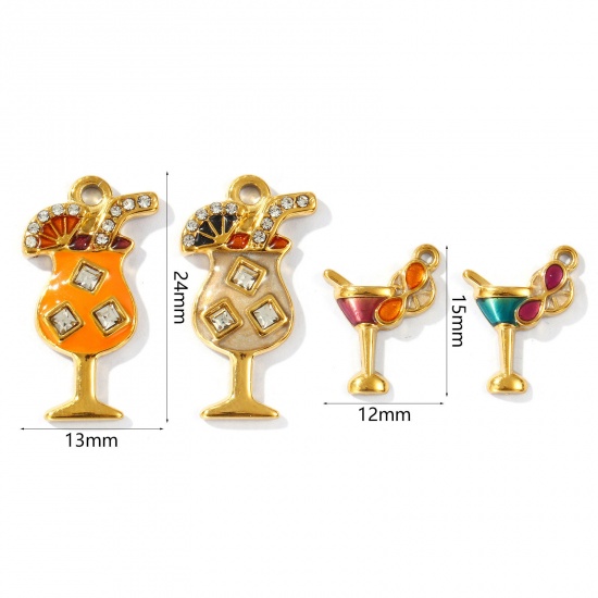 Picture of Eco-friendly PVD Vacuum Plating Waterproof Anti-Tarnish Hypoallergenic 304 Stainless Steel Charms 18K Real Gold Plated Enamel Wine Glass