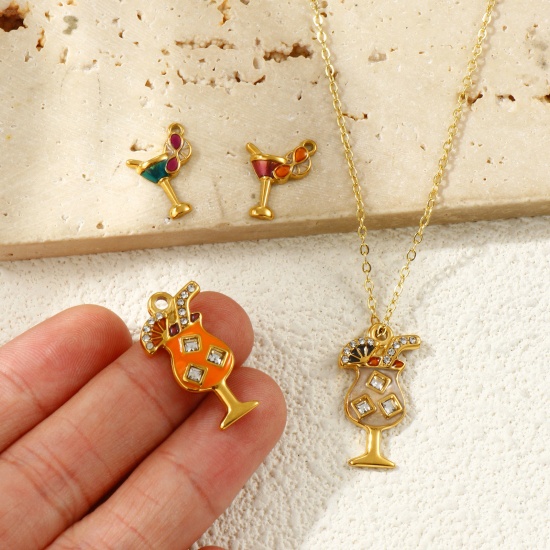 Picture of Eco-friendly PVD Vacuum Plating Waterproof Anti-Tarnish Hypoallergenic 304 Stainless Steel Charms 18K Real Gold Plated Enamel Wine Glass