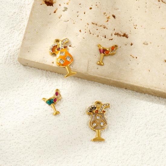 Picture of Eco-friendly PVD Vacuum Plating Waterproof Anti-Tarnish Hypoallergenic 304 Stainless Steel Charms 18K Real Gold Plated Enamel Wine Glass