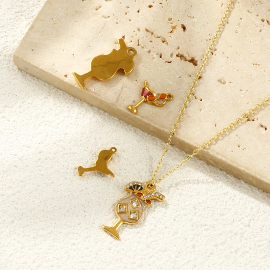 Picture of Eco-friendly PVD Vacuum Plating Waterproof Anti-Tarnish Hypoallergenic 304 Stainless Steel Charms 18K Real Gold Plated Enamel Wine Glass