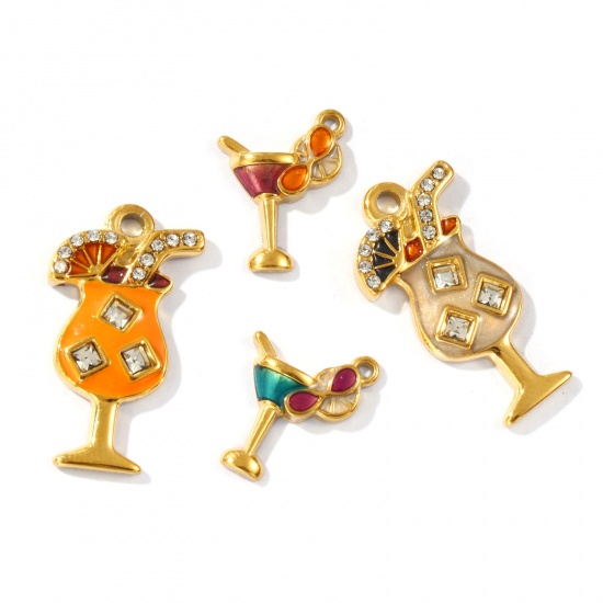 Picture of Eco-friendly PVD Vacuum Plating Waterproof Anti-Tarnish Hypoallergenic 304 Stainless Steel Charms 18K Real Gold Plated Enamel Wine Glass