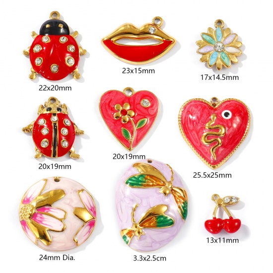Picture of Eco-friendly PVD Vacuum Plating 304 Stainless Steel & Rhinestone Charms 18K Gold Plated Enamel
