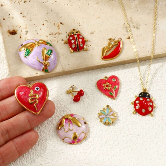 Picture of Eco-friendly PVD Vacuum Plating 304 Stainless Steel & Rhinestone Charms 18K Gold Plated Enamel