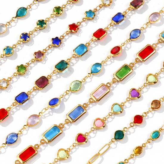 Изображение 1 Piece Sweet & Cute Exquisite 18K Gold Plated Multicolor Brass & Glass Handmade Link Chain Geometric Bracelets For Women Gift