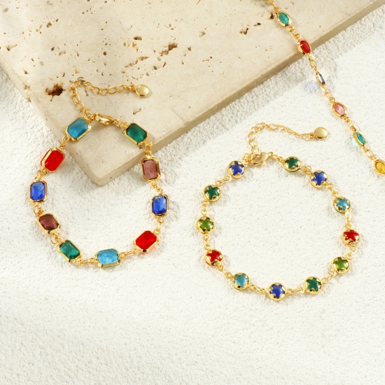 Изображение 1 Piece Sweet & Cute Exquisite 18K Gold Plated Multicolor Brass & Glass Handmade Link Chain Geometric Bracelets For Women Gift