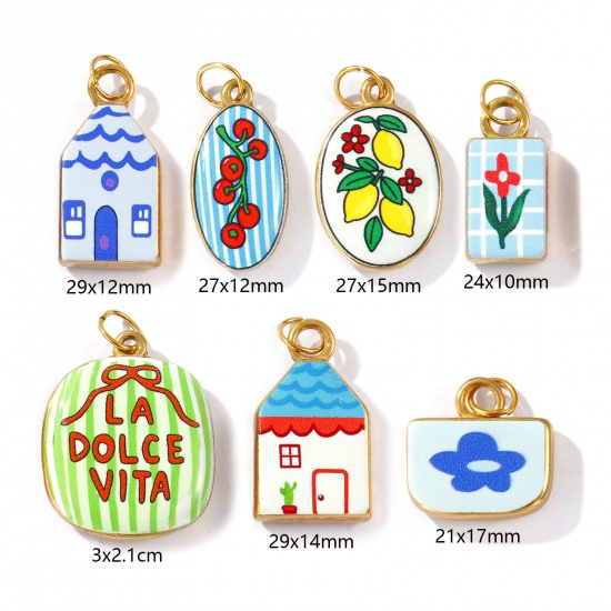 Picture of Eco-friendly PVD Vacuum Plating Waterproof Anti-Tarnish Hypoallergenic 304 Stainless Steel Charms 18K Real Gold Plated Printed