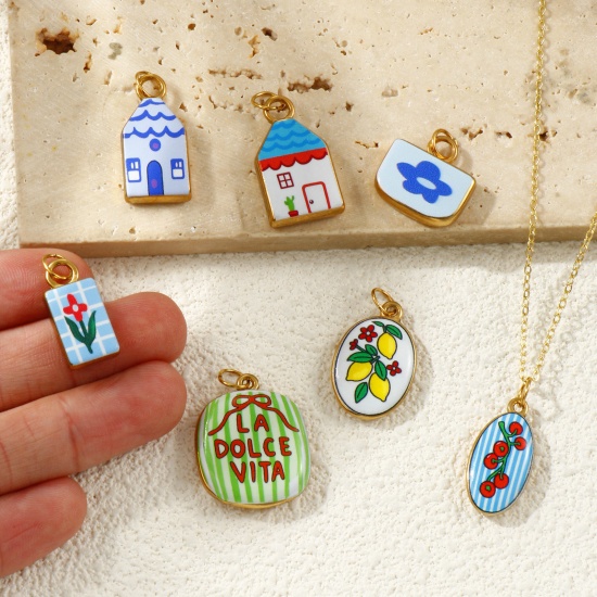 Picture of Eco-friendly PVD Vacuum Plating Waterproof Anti-Tarnish Hypoallergenic 304 Stainless Steel Charms 18K Real Gold Plated Printed