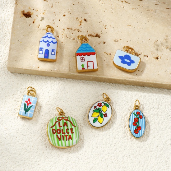Picture of Eco-friendly PVD Vacuum Plating Waterproof Anti-Tarnish Hypoallergenic 304 Stainless Steel Charms 18K Real Gold Plated Printed