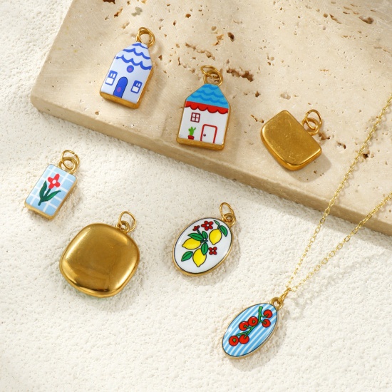 Picture of Eco-friendly PVD Vacuum Plating Waterproof Anti-Tarnish Hypoallergenic 304 Stainless Steel Charms 18K Real Gold Plated Printed