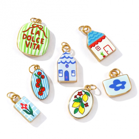 Picture of Eco-friendly PVD Vacuum Plating Waterproof Anti-Tarnish Hypoallergenic 304 Stainless Steel Charms 18K Real Gold Plated Printed