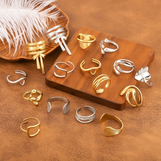 Image de Bagues En Gros Multicolore en 201 Acier Inoxydable, aux Femmes Cadeau Géométrique Ouvert Respectueux de la Nature Élégant Élégant Fournitures de Bijoux 20mm (Taille d'US: 10.25), 1 Pièce