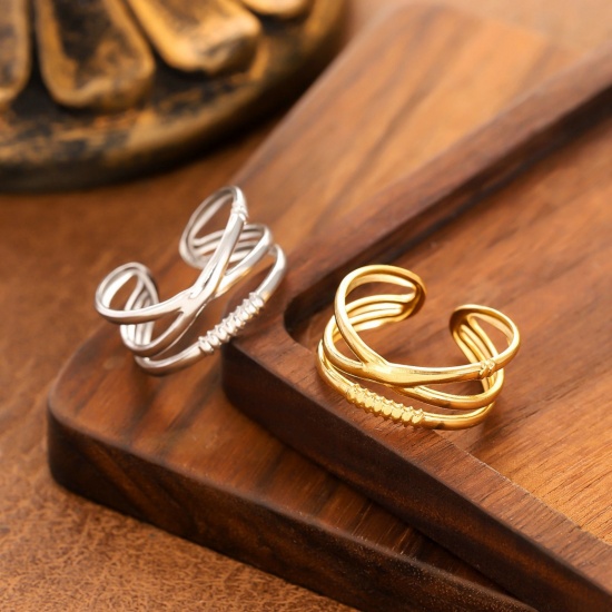Image de 1 Piece Eco-friendly Dainty Stylish 18K Gold Plated 201 Stainless Steel Open Two Tone Rings For Women Gift 20mm(US Size 10.25)