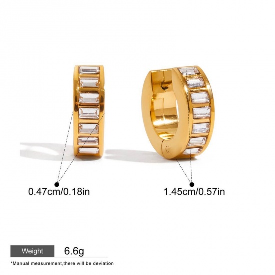 Immagine di 1 Pair Vacuum Plating Dainty Stylish Multicolor 304 Stainless Steel & Cubic Zirconia Huggie Hoop Earrings For Women Gift 15mm Dia.