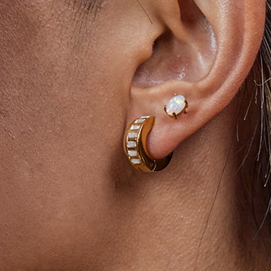 Immagine di 1 Pair Vacuum Plating Dainty Stylish Multicolor 304 Stainless Steel & Cubic Zirconia Huggie Hoop Earrings For Women Gift 15mm Dia.