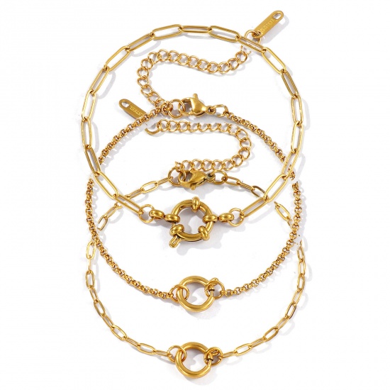 Picture of Wholesale With Spring Ring Clasp Paperclip Link Chain Charm Holder Bracelet, 18K Real Gold Plated 304 Stainless Steel, Eco-friendly PVD Vacuum Plating Waterproof Anti-Tarnish Hypoallergenic Exquisite Stylish Gift Jewelry Supply
