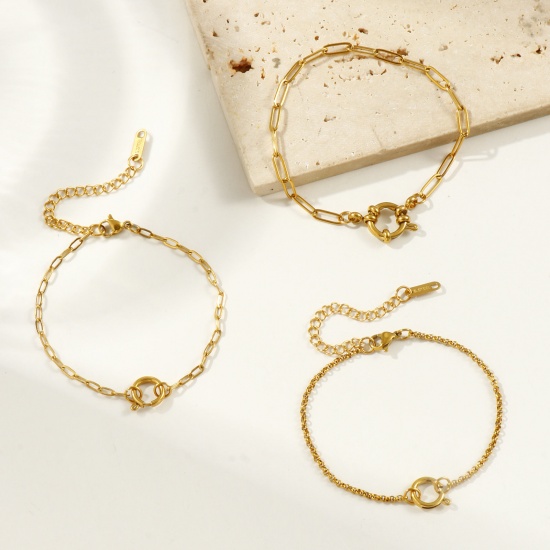 Picture of Wholesale With Spring Ring Clasp Paperclip Link Chain Charm Holder Bracelet, 18K Real Gold Plated 304 Stainless Steel, Eco-friendly PVD Vacuum Plating Waterproof Anti-Tarnish Hypoallergenic Exquisite Stylish Gift Jewelry Supply