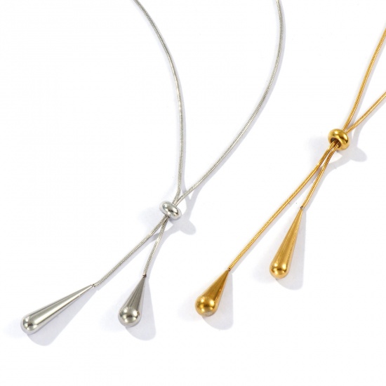 Picture of Wholesale Adjustable Slider/ Slide Sweater Necklace Long, Multicolor 304 Stainless Steel Snake Chain, Unisex Eco-friendly Exquisite Stylish Gift Jewelry For Retailer, 1 Piece