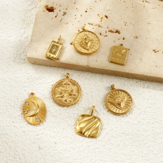 Picture of Eco-friendly PVD Vacuum Plating Waterproof Anti-Tarnish Hypoallergenic 304 Stainless Steel Charms 18K Real Gold Plated