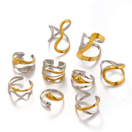Picture of Wholesale Women's Gift Two Tone Open Rings, 304 Stainless Steel, Exquisite Stylish Jewelry Supply
