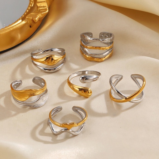 Изображение 1 Piece Stylish Exquisite 304 Stainless Steel Open Two Tone Rings For Women Gift