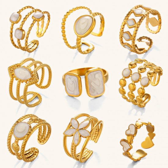 Изображение 1 Piece Stylish Exquisite White 304 Stainless Steel Open Enamel Rings For Women Gift 16.9mm(US Size 6.5)