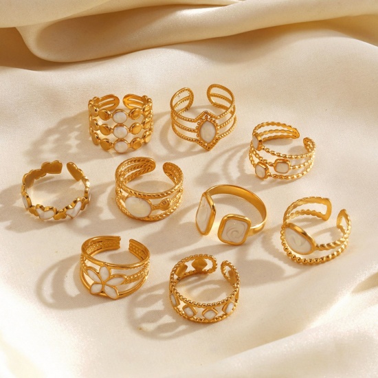 Изображение 1 Piece Stylish Exquisite White 304 Stainless Steel Open Enamel Rings For Women Gift 16.9mm(US Size 6.5)
