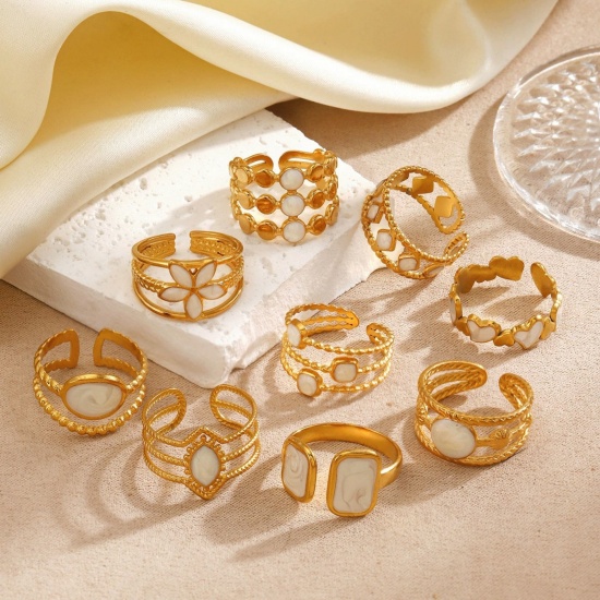 Изображение 1 Piece Stylish Exquisite White 304 Stainless Steel Open Enamel Rings For Women Gift 16.9mm(US Size 6.5)