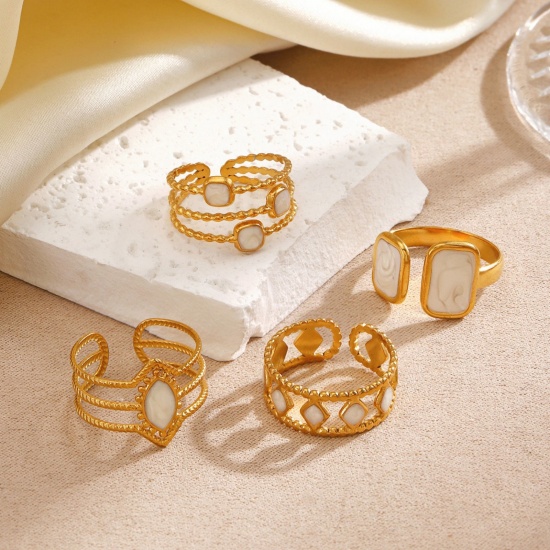 Изображение 1 Piece Stylish Exquisite White 304 Stainless Steel Open Enamel Rings For Women Gift 16.9mm(US Size 6.5)
