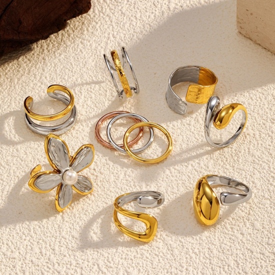 1 Piece Stylish Exquisite 304 Stainless Steel Open Two Tone Rings For Women Gift の画像