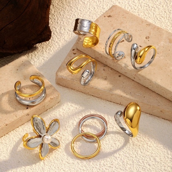 1 Piece Stylish Exquisite 304 Stainless Steel Open Two Tone Rings For Women Gift の画像