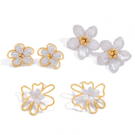 Immagine di Squisito Elegante Orecchini a Perno All'Ingrosso, Imitata Perla Placcato Oro 18K 304 Acciaio Inossidabile, Donne Placcatura Sottovuoto PVD Ecologica Regalo Fornitura di Gioielli, 1 Paio