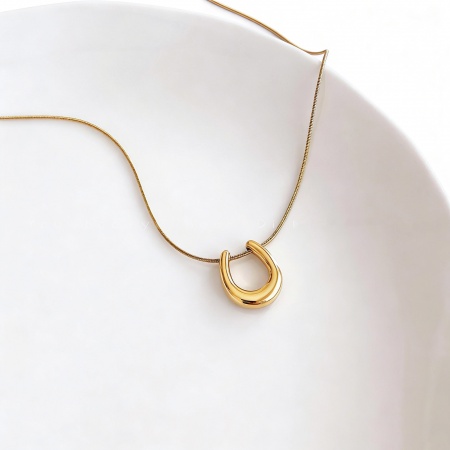 Picture of Wholesale U Shaped Pendant Charm Necklace, Multicolor 304 Stainless Steel Women's Eco-friendly Exquisite Stylish Gift Jewelry For Retailer, 40cm(15.7") + 5cm(2") long, 1 Piece